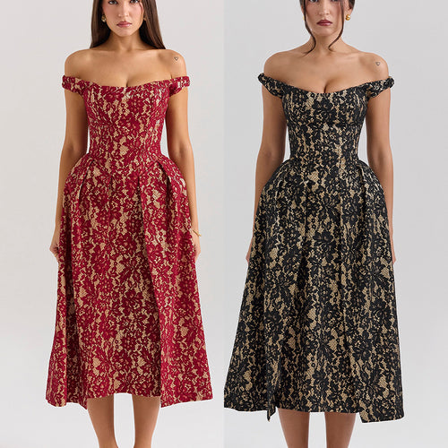 Dame Elegant spidse kjole med skulderfri design og højt lukket top Stilla