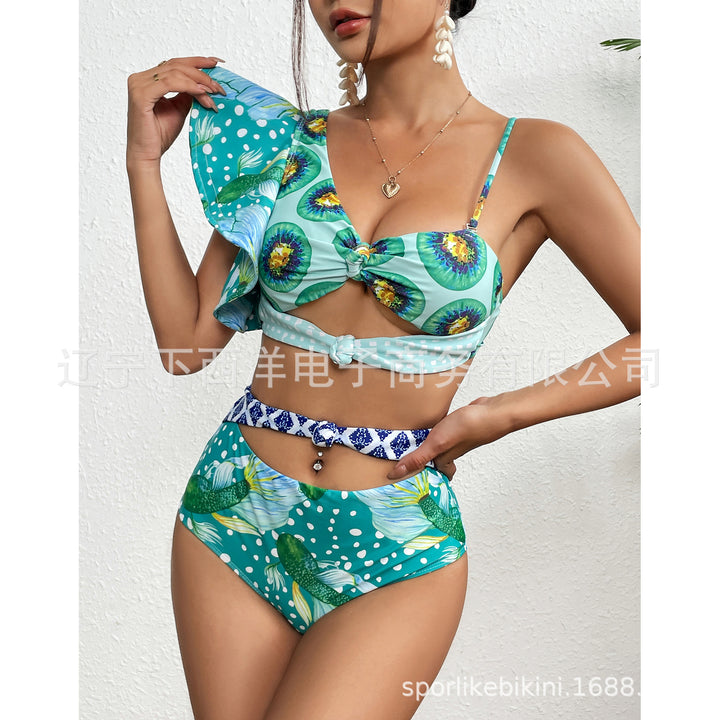 Dame bikini sæt med asymmetrisk top og blomster accenter Stilla