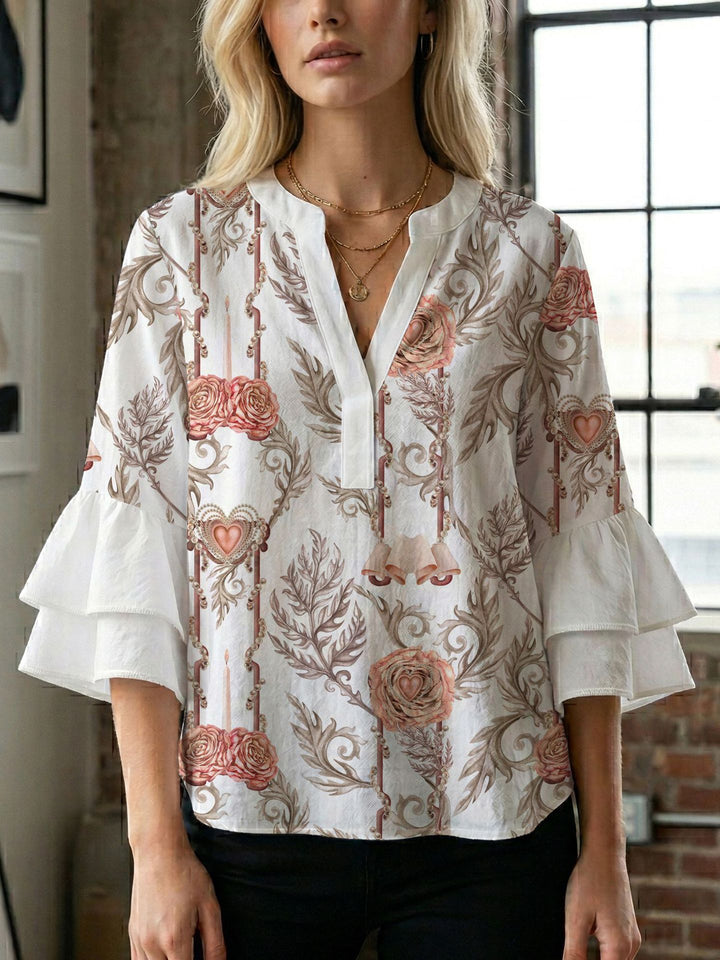 Damebluse med smukt blomstermotiv Skovae
