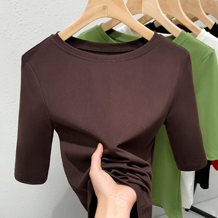 Dame Premium Rundhals-T-shirt i højkvalitets strækmateriale med tætsiddende pasform Stilla