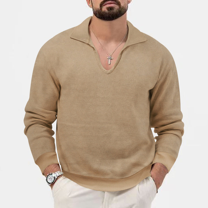 Herren V-hals pullover i afslappet strikdesign Stilla