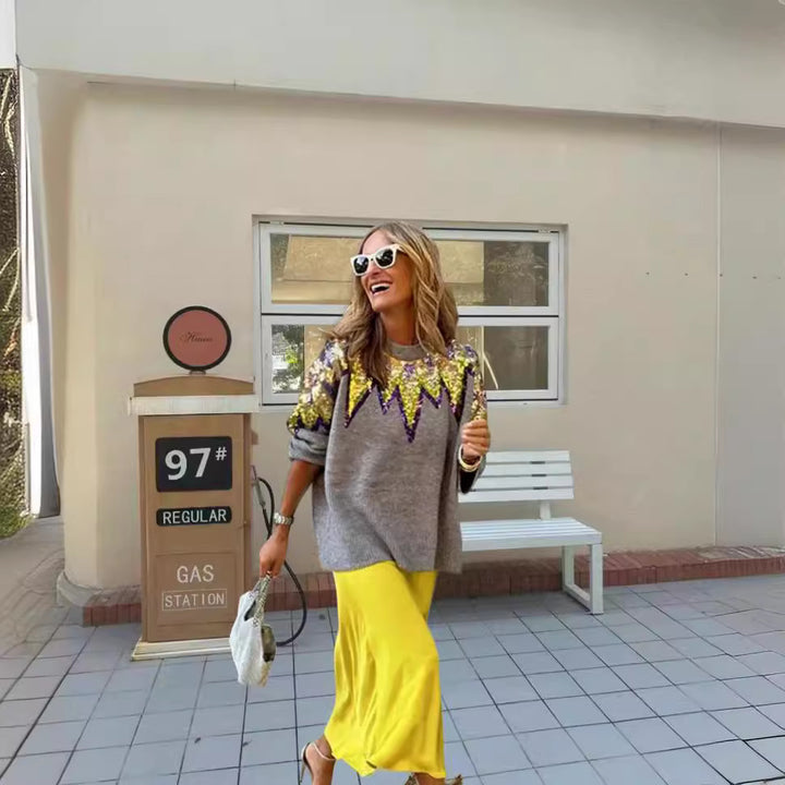 Damer Glitrende Oversized Sweater med Unik Design og Funklende Detaljer Skovae