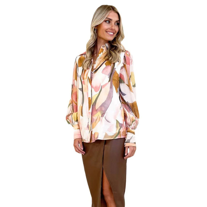 Damer Stilfuld Bluse med iøjnefaldende Floral-Design og elegante Puffærmer Stilla