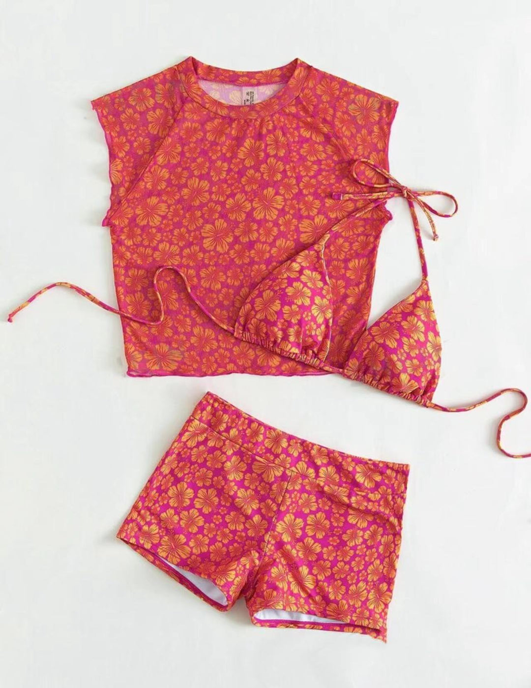 Dame Floral Print Badetop og Højtaljede Shorts-Sæt Stilla