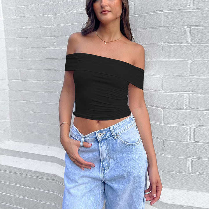 Dame skulderfri crop-top med figursygende snit Skovae