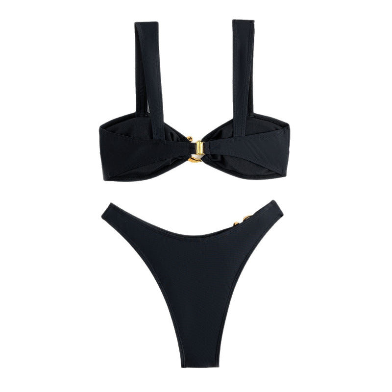 Dame Bikini-sæt med brede stropper og moderigtigt gulddetalje Skovae