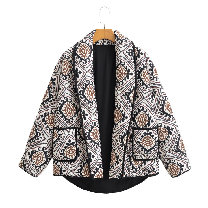 Dame Quilted Jakke med geometrisk mønster og lommer Stilla