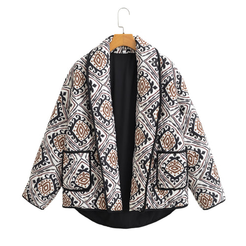 Dame Quilted Jakke med geometrisk mønster og lommer Stilla