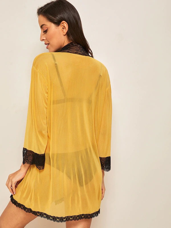 Kvinder Spidsbesat Transparent Kimono Badekåbe Stilla