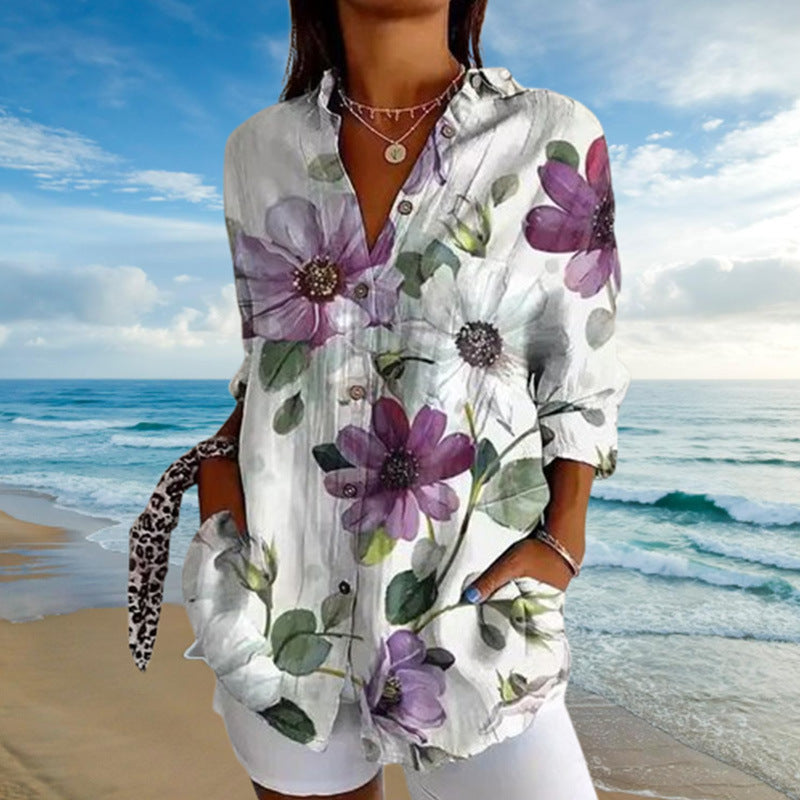 Damebluse med blomsterdesign og praktiske lommer Stilla