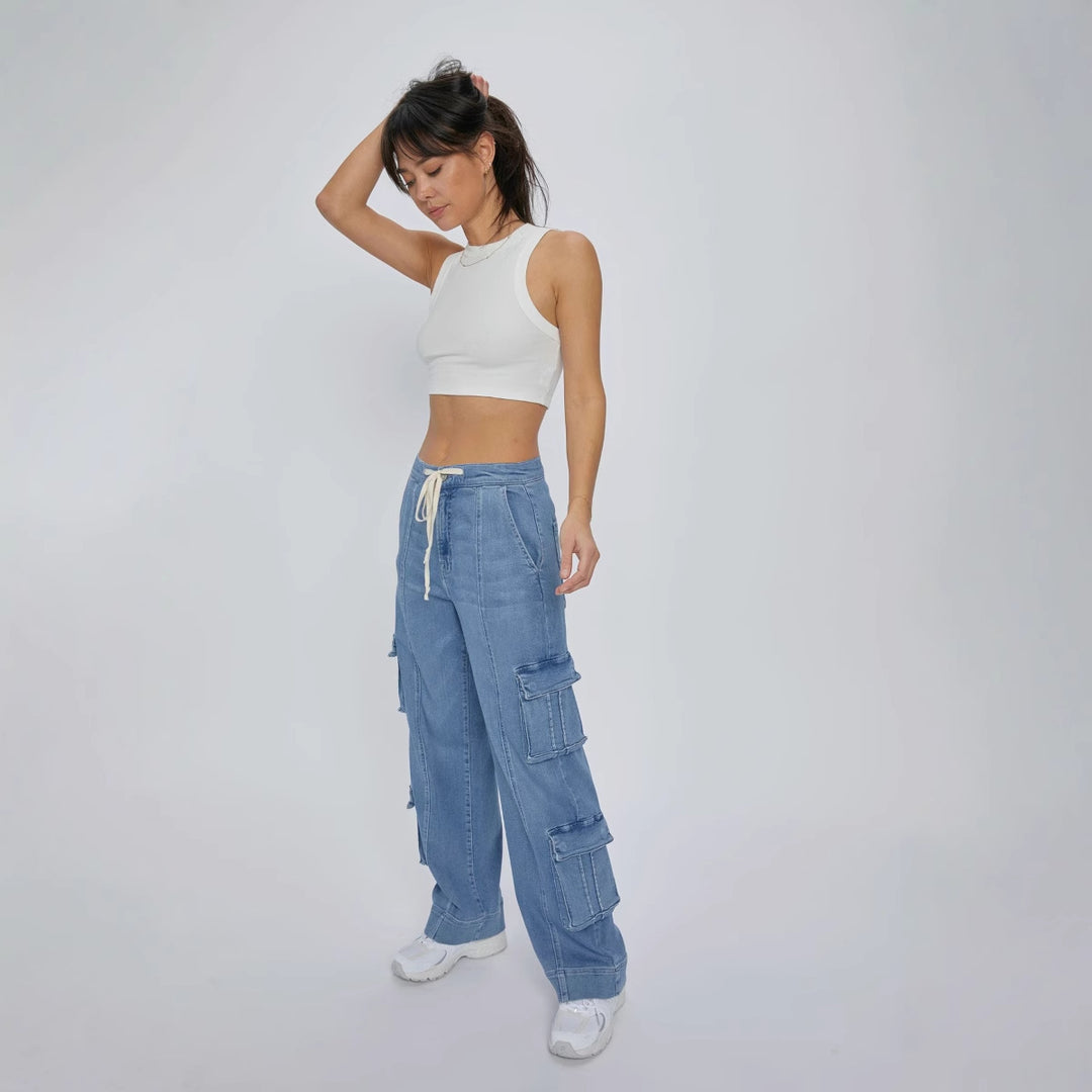 Dame Cargo Jeans med høj talje og sidelommer Stilla