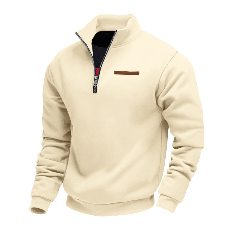 Herre sporty fleece-pullover med høj krave og praktisk lynlåspanel Stilla
