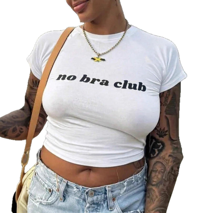 Dame T-shirt med frækt skrift og tætsiddende snit Skovae