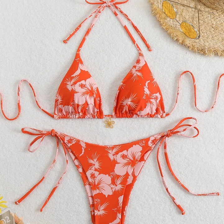 Dame Triangel-Bikini med blomstret design og justerbare stropper Stilla