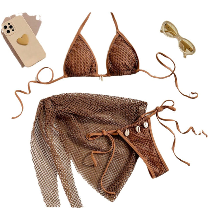 Dame bikini-set med eksklusiv netdesign og muslingedetaljer Stilla