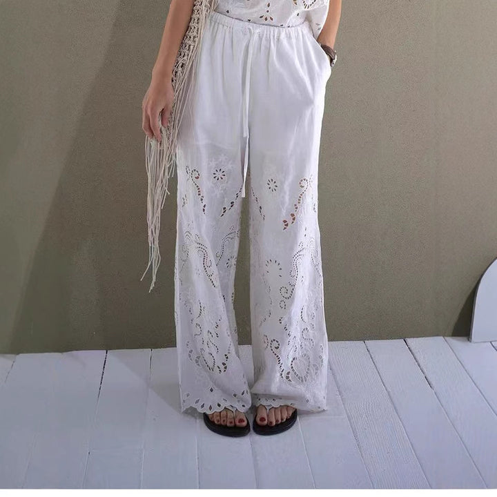 Dame Casual Chiffon Buksedragt med fin hæklemønster Stilla