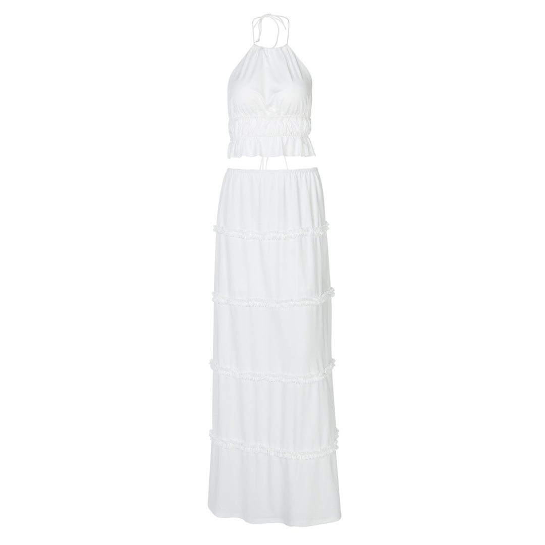 Dame Maxikjole med raffineret flæse og justerbar halsbånd Stilla