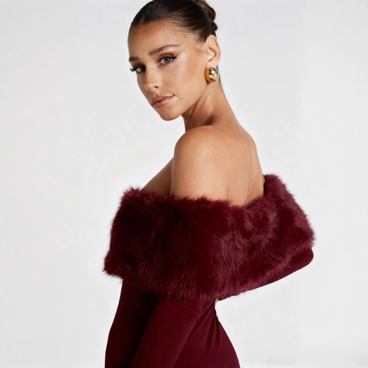 Kvinders Bodycon Kjole med Aftagelige Faux Fur Detaljer