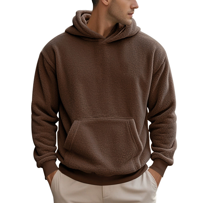Herrer hyggelig fleece-hoodie med kengurulomme og elastiske mancher Stilla