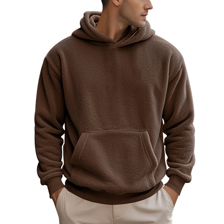 Herrer hyggelig fleece-hoodie med kengurulomme og elastiske mancher Stilla
