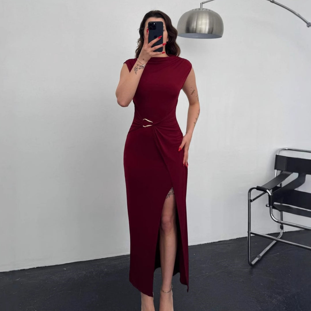 Dame Elegant Wrap kjole med sidelukning og bælte Skovae