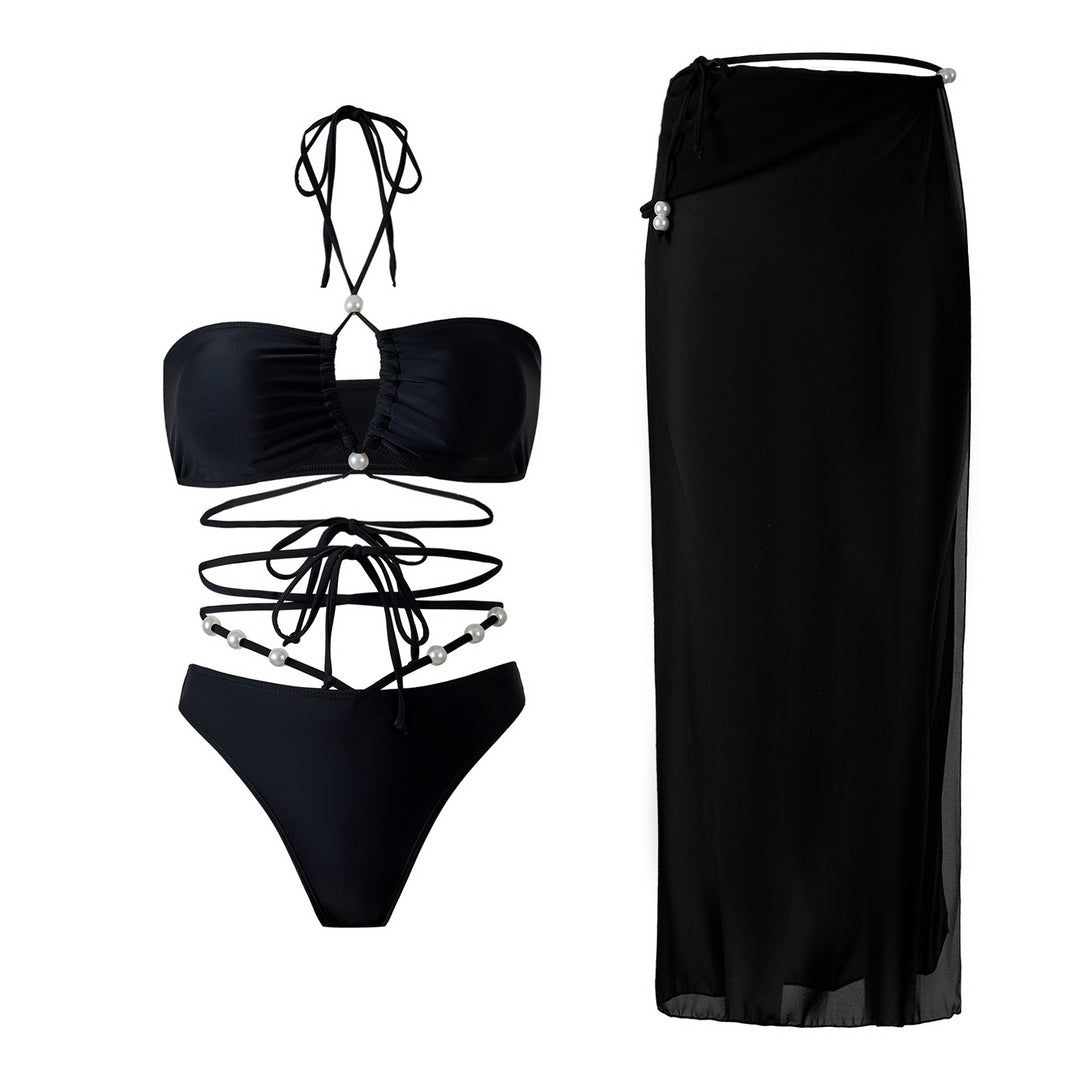 Dame Bikini-sæt med raffinerede bindinger og elegant indpakningsskørt Stilla