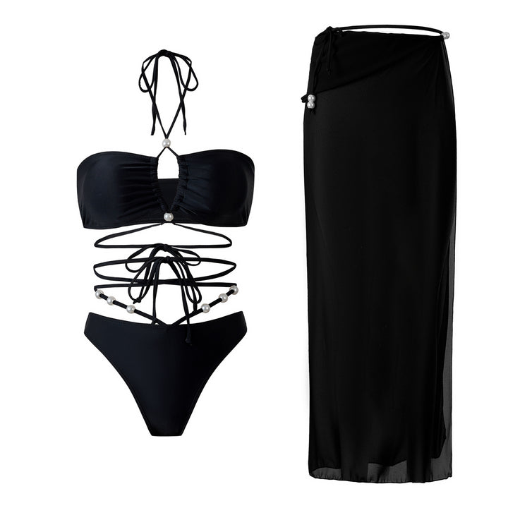 Dame Bikini-sæt med raffinerede bindinger og elegant indpakningsskørt Stilla