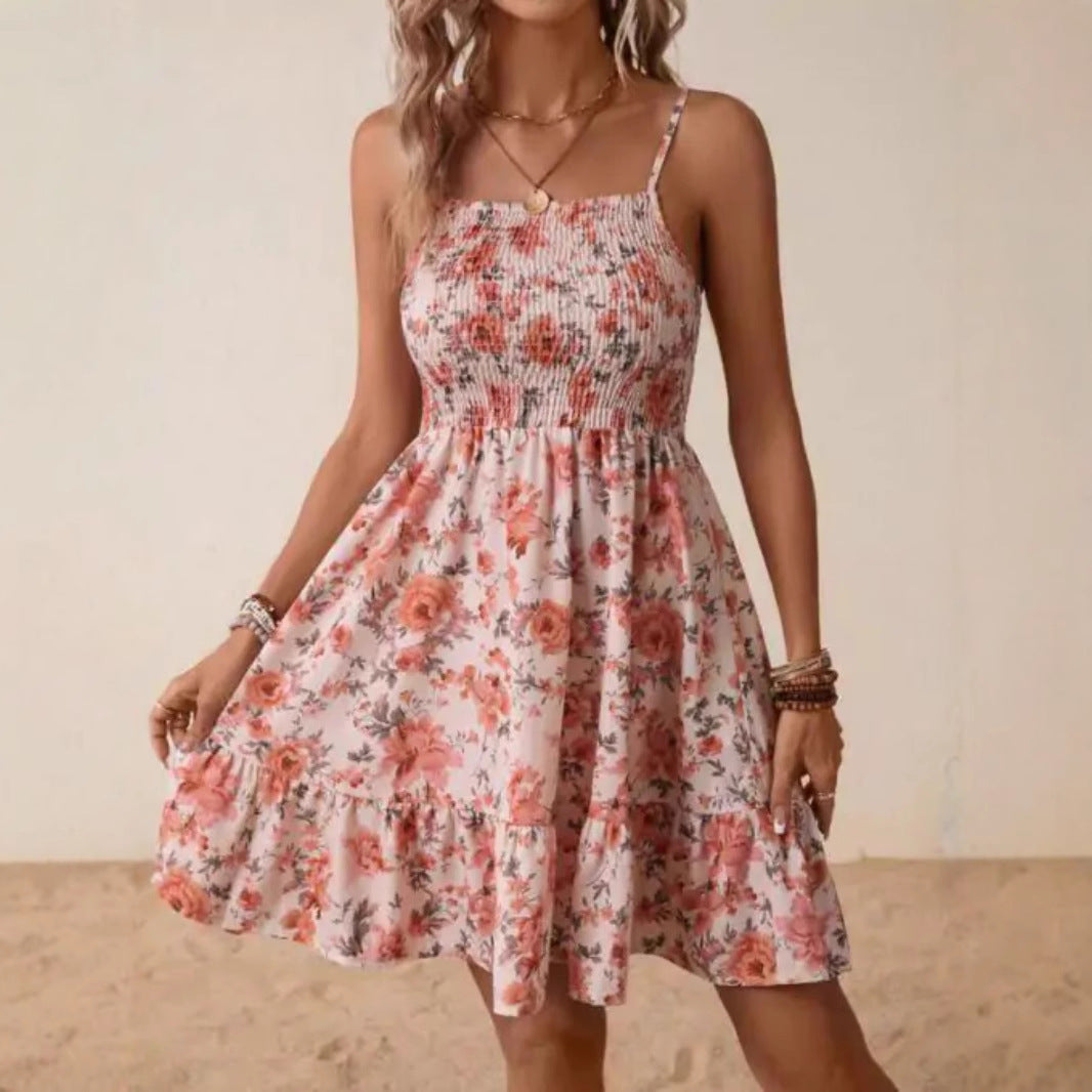 Dame Smocked Floral Sommerkjole Stilla