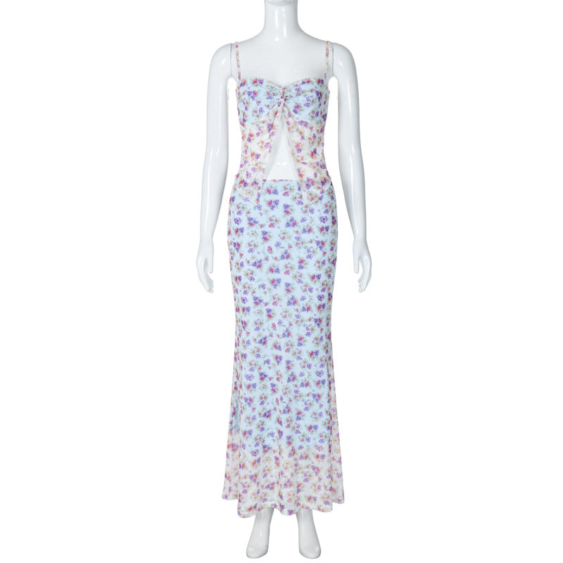 Dame Elegant Maxikjole med blomsterprint og raffineret cut-out Skovae