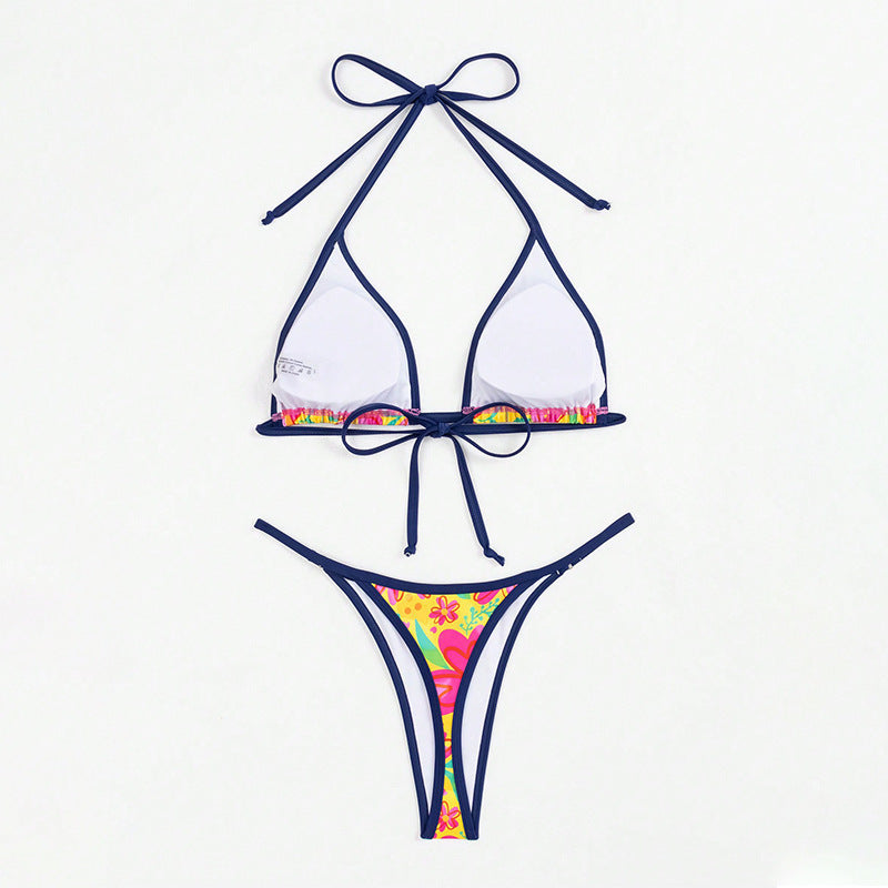 Dame Triangel-Bikini med farverigt blomstermønster og justerbare stropper Skovae