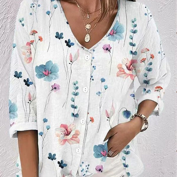Dame Legende Bluse med blomsterdesign og knapper Stilla
