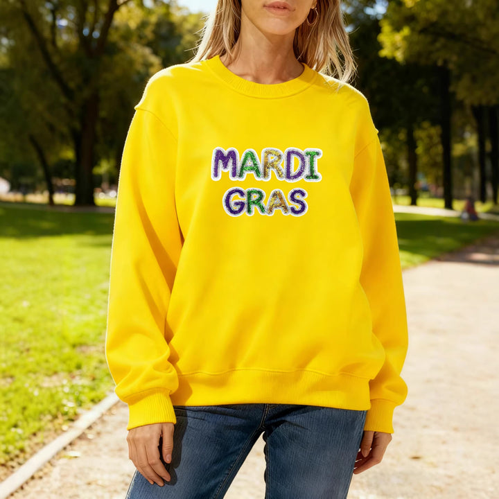 Women's sweatshirt with vibrant Mardi Gras lettering Stilla