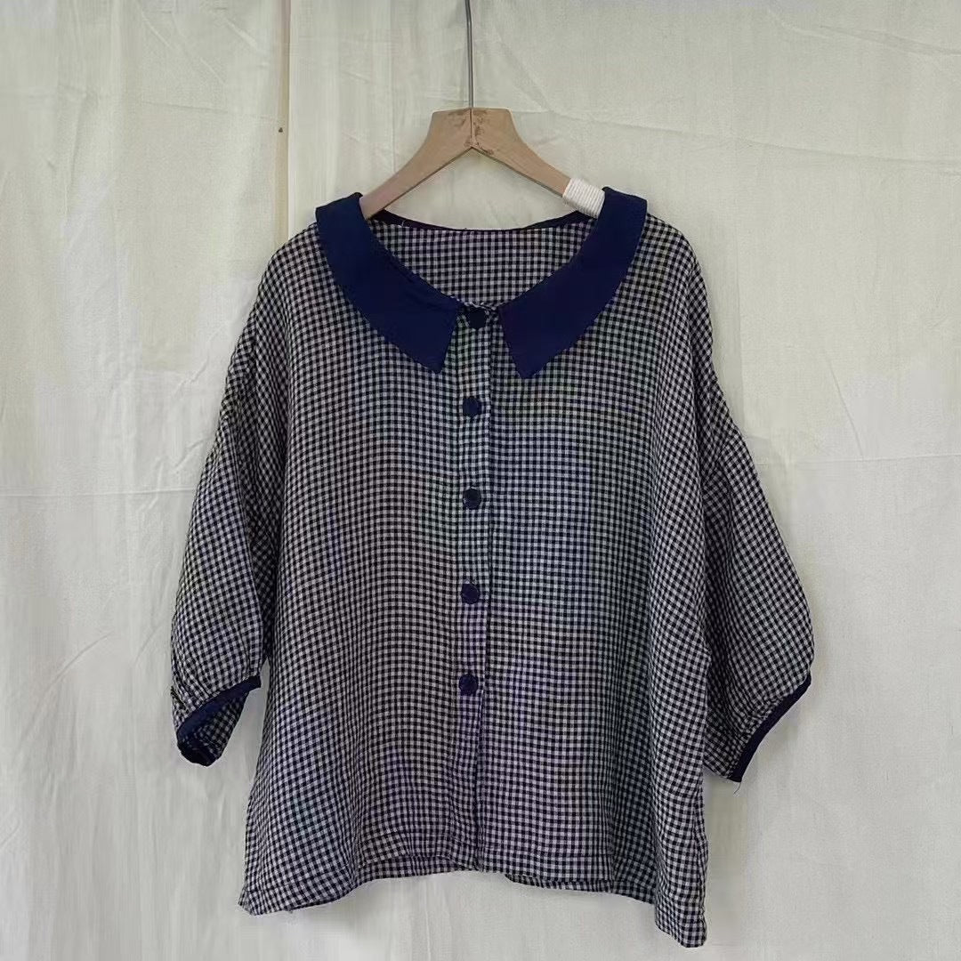 Dame Vintage Gingham Knap-Up Skjorte Stilla