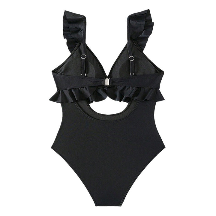 Dame ét forstået badedragt med ruffle detaljer og elegant cut-out Skovae