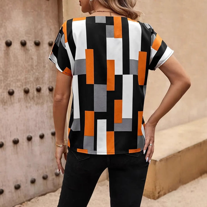 Dame Pæn Bluse med moderne geometrisk mønster Stilla