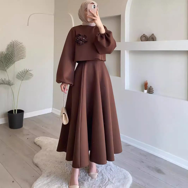 Dame Elegant Maxikjole med puffærmer og floralt detalje Stilla