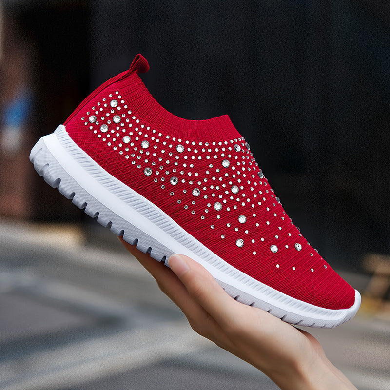 Dame Sneakers med funklende strass-accenter og elastisk overdækning Stilla