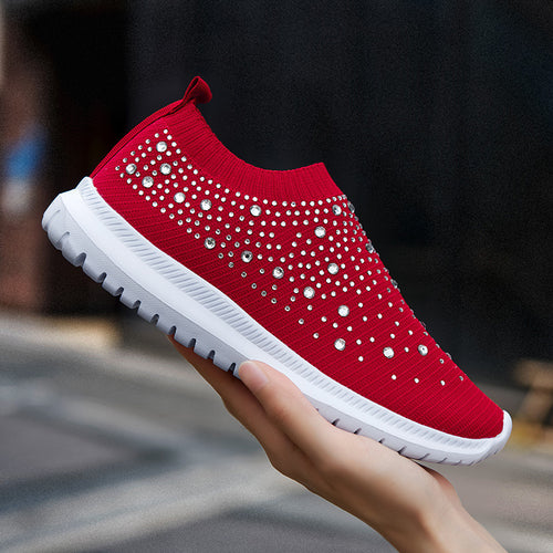 Dame Sneakers med funklende strass-accenter og elastisk overdækning Stilla