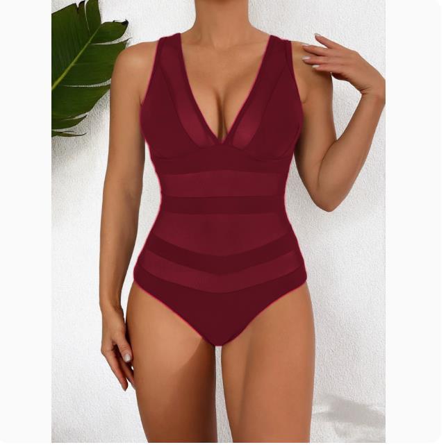 Dame Plunge Neck Mesh-Indsats Ént del Badeanstik Stilla