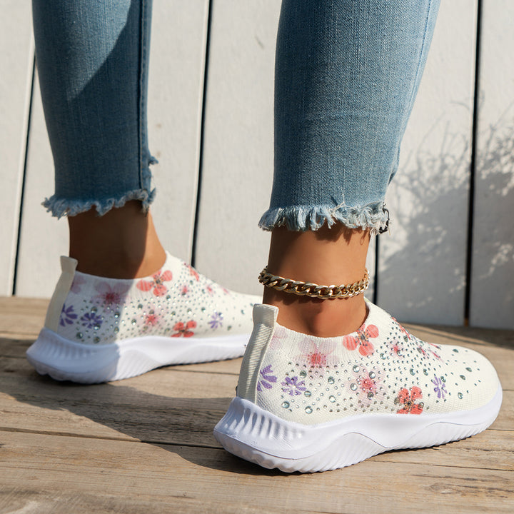 Dame Slip-On Sneakers med blomsterdesign og elastisk overmateriale Stilla