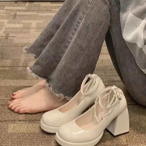 Dame Glamourøse High Heels med perlepynt og elegant blokhæl Stilla