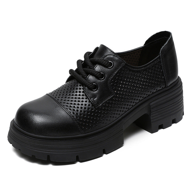 Dame Perforerede Læder Snøre-Oxfords med Chunky-Sål Stilla
