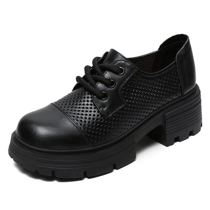 Dame Perforerede Læder Snøre-Oxfords med Chunky-Sål Stilla