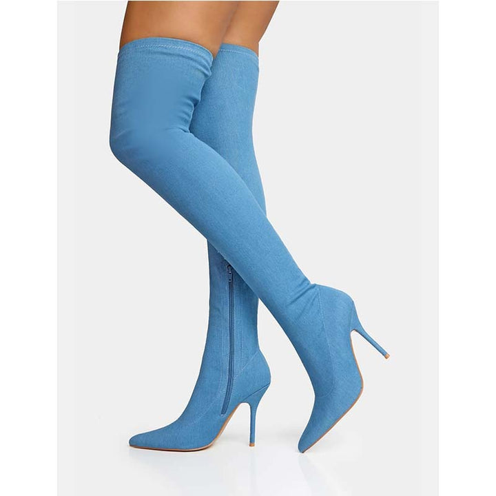 Femme Over-the-Knee Denim Stiletto Støvler Stilla 1749727244