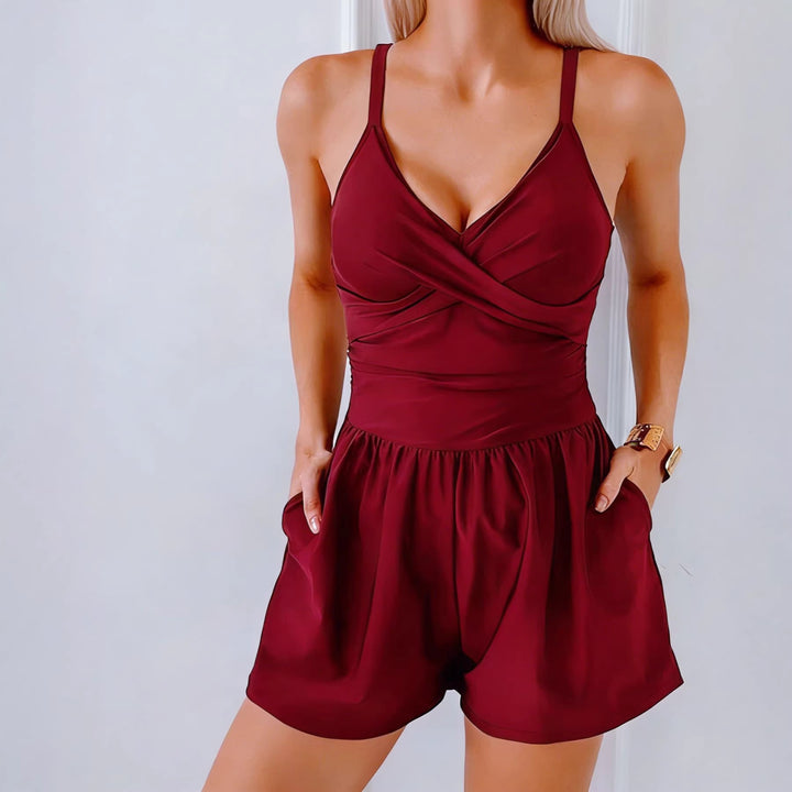 Dame Trendy Jumpsuit med Cross-Over-Overskæring og Lommer Skovae
