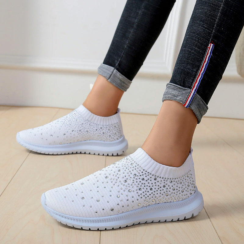 Dame Sneakers med glitrende accenter og elastisk strikket overmateriale Stilla