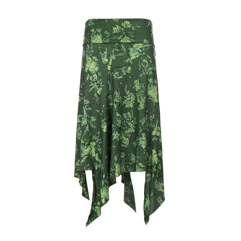 Damen asymmetrischer Maxi-Rock mit floralen Akzenten und elastischem Bund Skovae