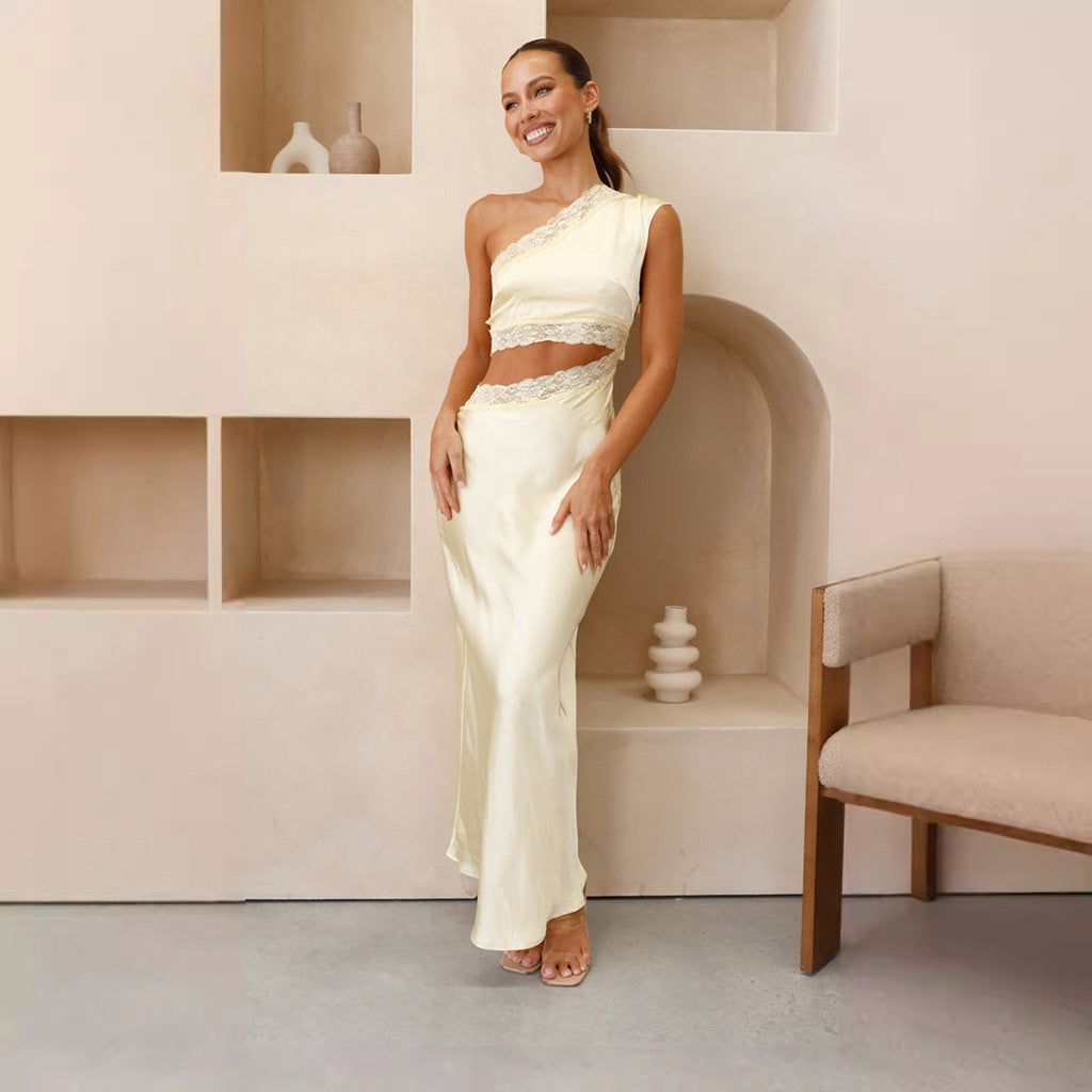 Kvindernes elegante aften kjole med asymmetrisk design og luksuriøse blonder detaljer Stilla