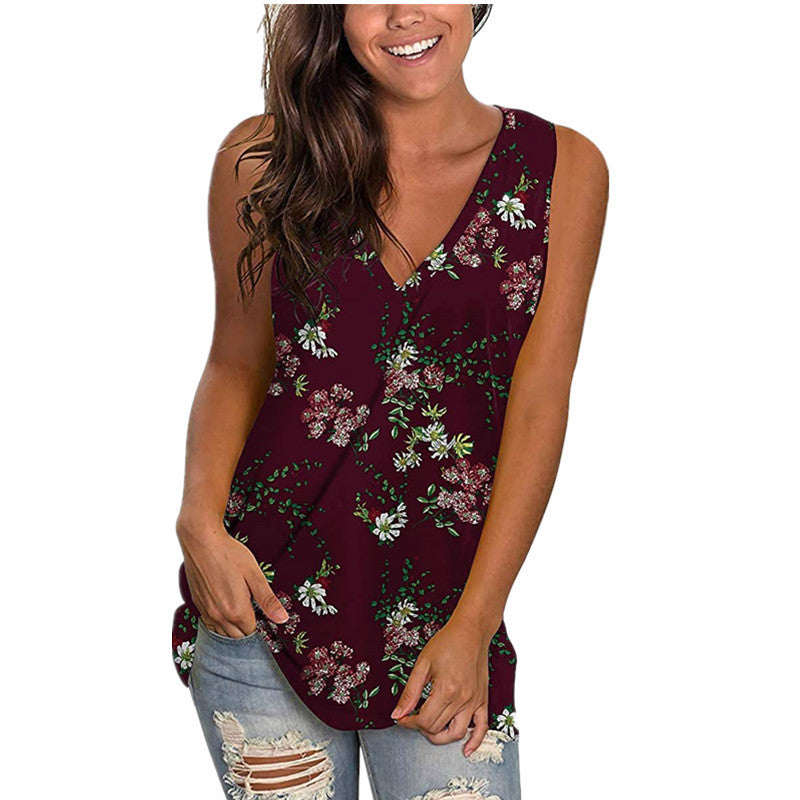 Dame V-hals tanktop med farverigt mandala-mønster Stilla