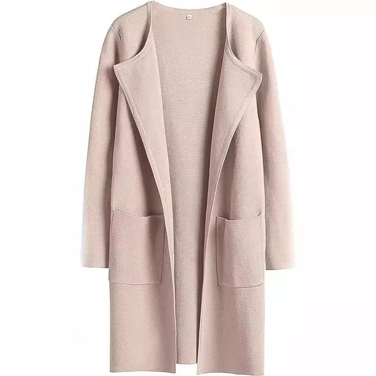Dame Oversized Strikjakke med åbne front og praktiske lommer Stilla